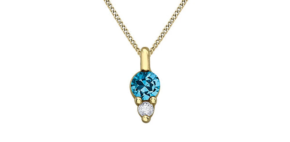 10K Yellow Gold Blue Topaz Necklace and Diamond Necklace