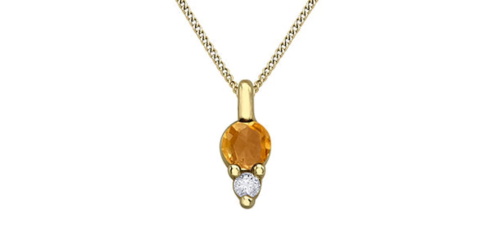10K Yellow Gold Citrine and Diamond Pendant