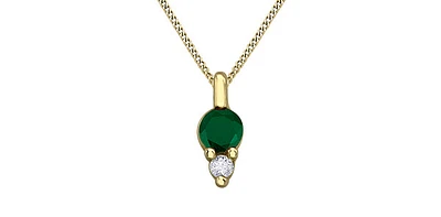 10K Yellow Gold Round Cut Emerald and Diamond Pendant, 18"