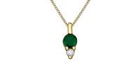 10K Yellow Gold Round Cut Emerald and Diamond Pendant, 18"