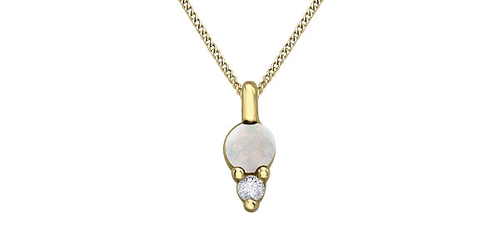 10K Yellow Gold Opal and Diamond Pendant