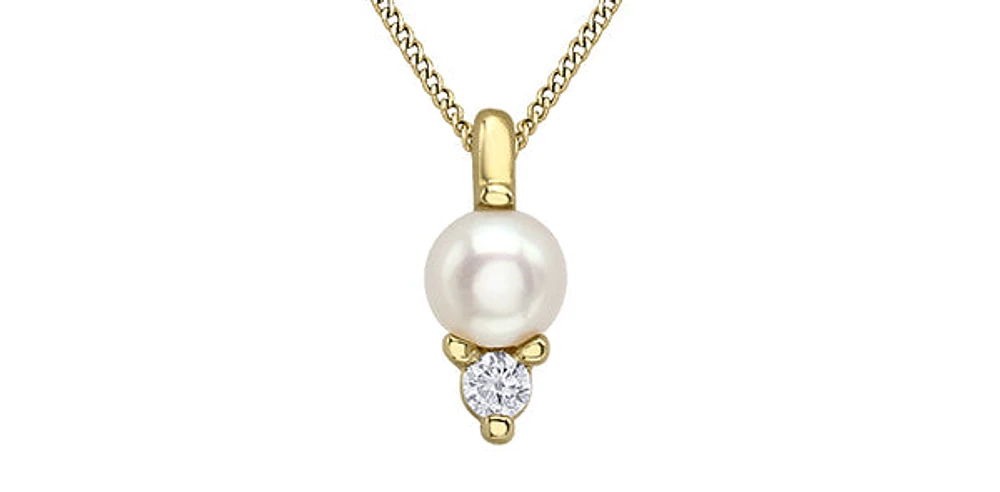 10K Yellow Gold Cultured Pearl and Diamond Pendant - 18"