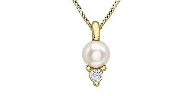 10K Yellow Gold Cultured Pearl and Diamond Pendant - 18"