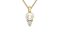 10K Yellow Gold Cultured Pearl and Diamond Pendant - 18"