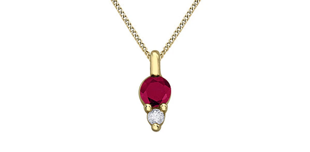 10K Yellow Gold Ruby and Diamond Necklace, 18"