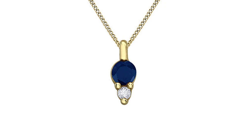 10K Yellow Gold 3mm Sapphire and Diamond Pendant - 18 inches