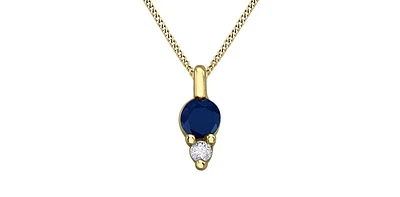 10K Yellow Gold 3mm Sapphire and Diamond Pendant - 18 inches