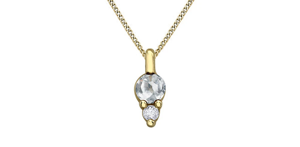 10K Yellow Gold 3mm Round Cut White Topaz Birthstone Pendant - 18 Inches