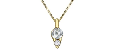 10K Yellow Gold 3mm Round Cut White Topaz Birthstone Pendant - 18 Inches