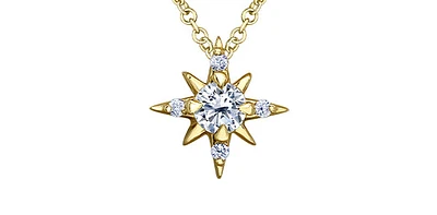 14K Yellow Gold 0.16cttw Diamond Star Necklace, 18"