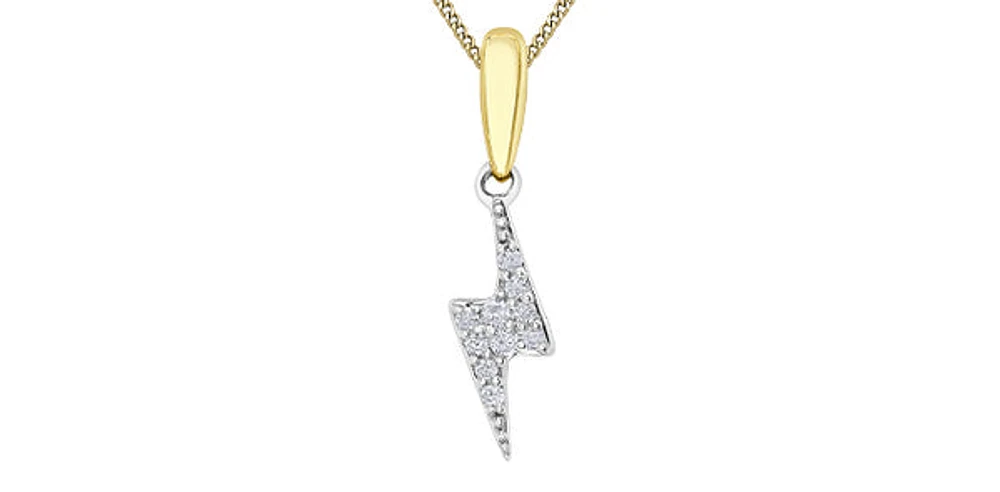 10K White & Yellow Gold 0.04cttw Diamond Lightning Bolt Pendant