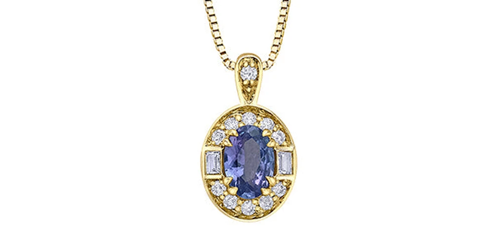 10K Yellow Gold Genuine Tanzanite, White Sapphire & Diamond Pendant - 18"
