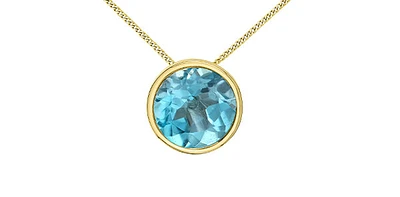 10K Yellow Gold 5mm Genuine Blue Topaz Pendant, 18"