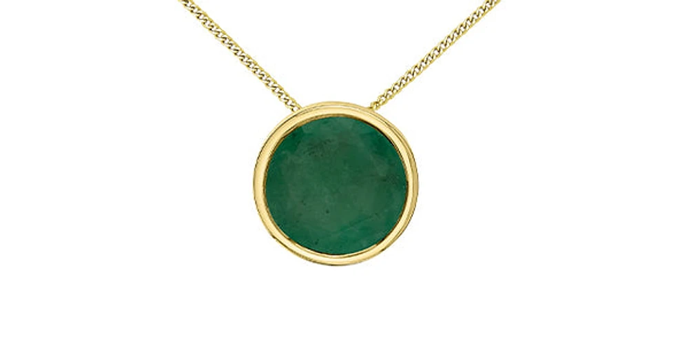 10K Yellow Gold 5mm Genuine Emerald Pendant, 18"