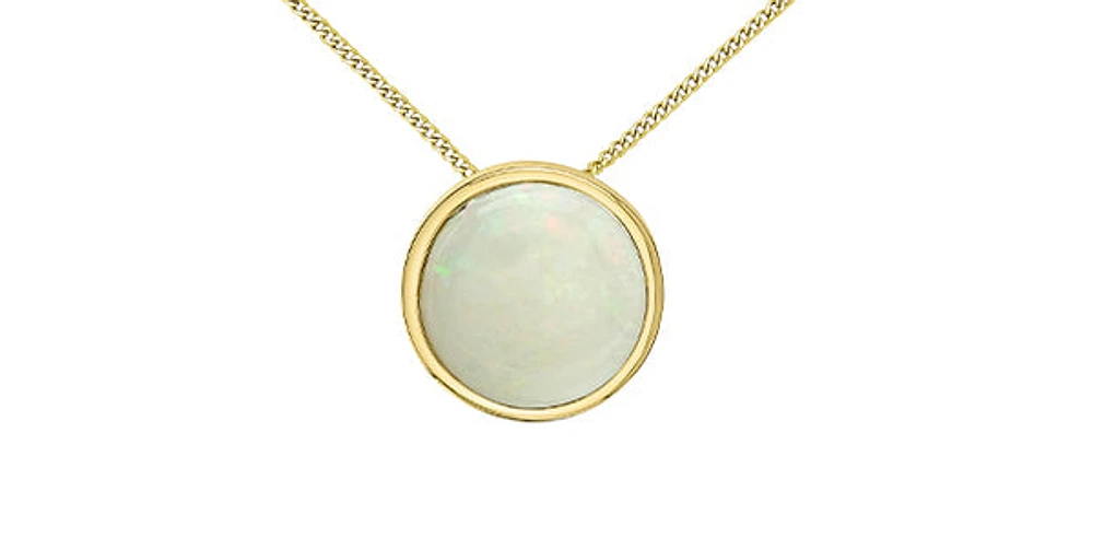 10K Yellow Gold 5mm Genuine Opal Pendant, 18"