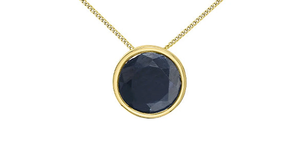 10K Yellow Gold 5mm Genuine Sapphire Pendant, 18"