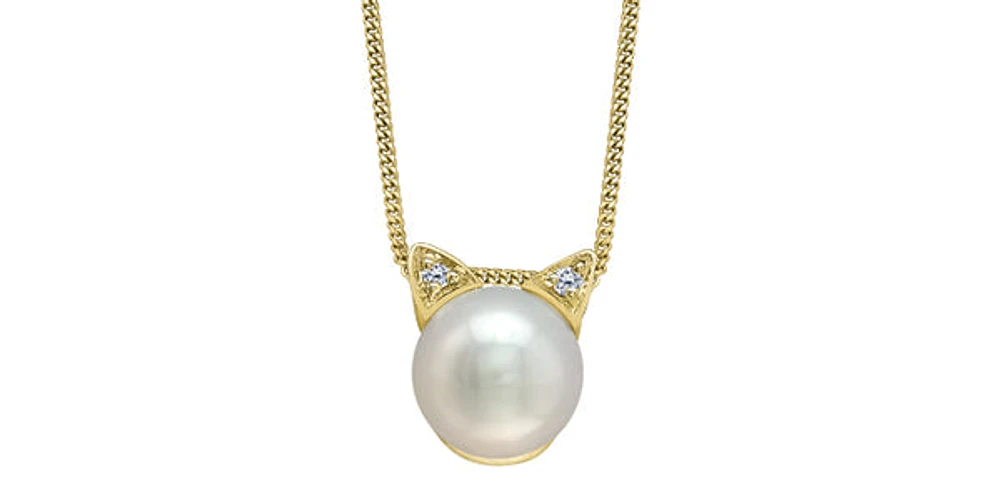 10K Yellow Gold Pearl and 0.01 cttw Diamond Necklace