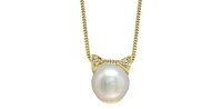 10K Yellow Gold Pearl and 0.01 cttw Diamond Necklace