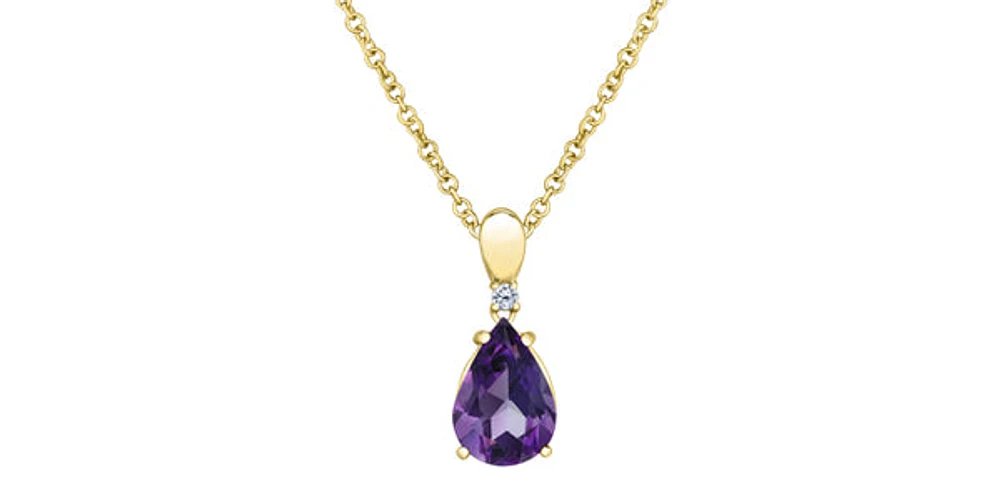 10K Yellow Gold Amethyst and Canadian Diamond Pendant