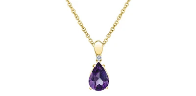 10K Yellow Gold Amethyst and Canadian Diamond Pendant