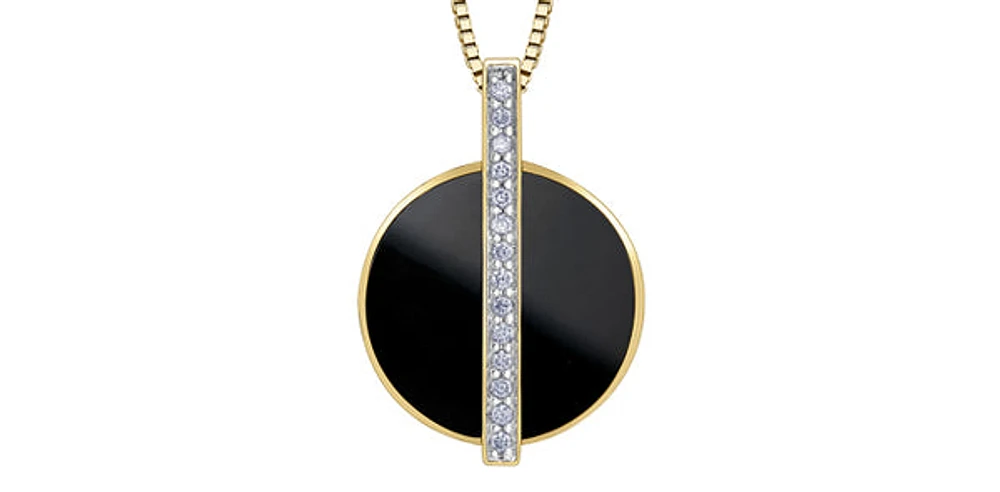 10K Yellow Gold Onyx and Diamond Necklace