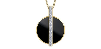 10K Yellow Gold Onyx and Diamond Necklace