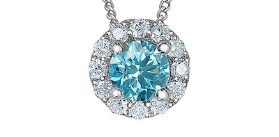 10K White Gold 0.33cttw Blue Lab Grown Diamond Halo Necklace - 18 Inches