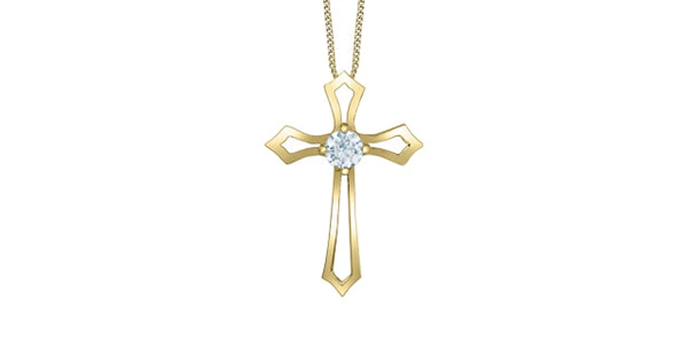 10K Yellow Gold 0.20cttw Lab Grown Diamond Cross Necklace - 18 Inches