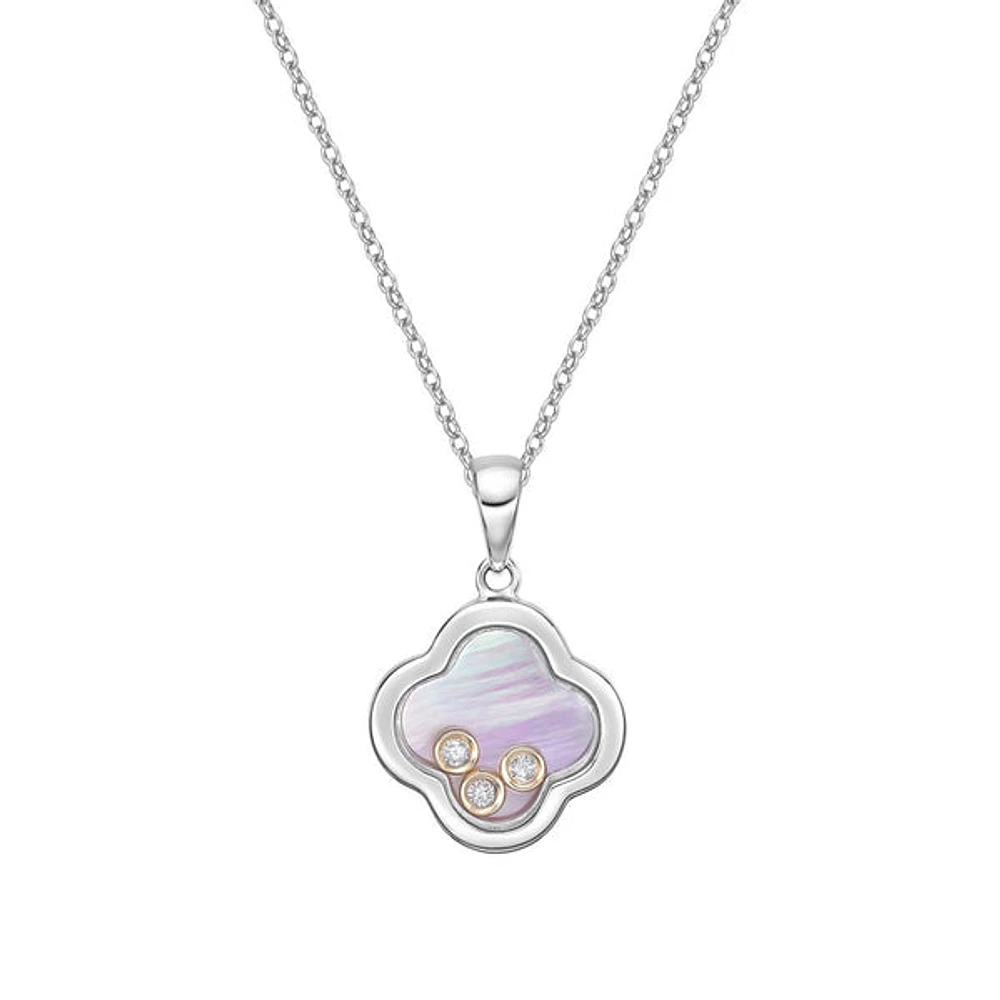 10K White Gold Floating Four-leaf Diamond Pendant