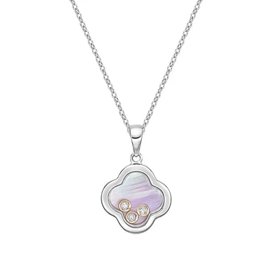 10K White Gold Floating Four-leaf Diamond Pendant