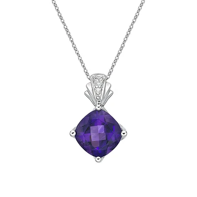 10K White Gold Amethyst pendant with diamond accent