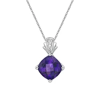 10K White Gold Amethyst pendant with diamond accent