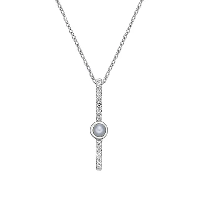 10K White Gold Bezel-set Freshwater Pearl pendant with diamonds (no chain).