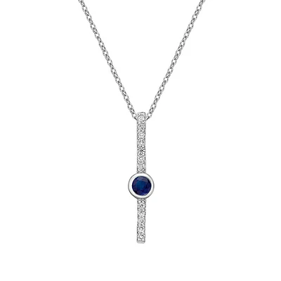 10K Gold Bezel-set Sapphire & Diamond pendant (no chain