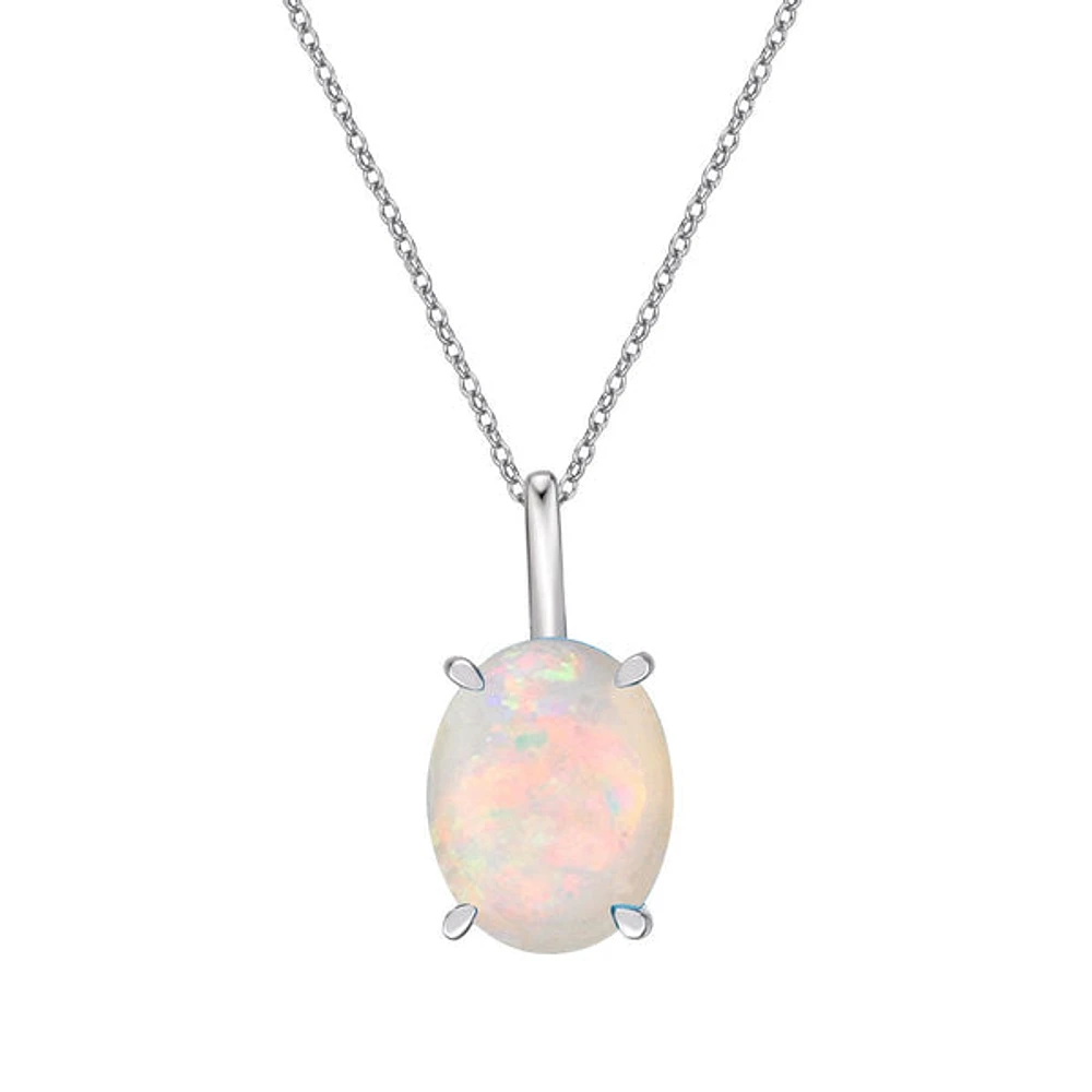 10K White Gold Prong-set White Opal Pendant