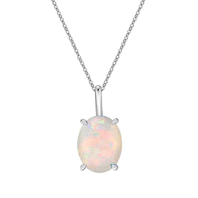 10K White Gold Prong-set White Opal Pendant