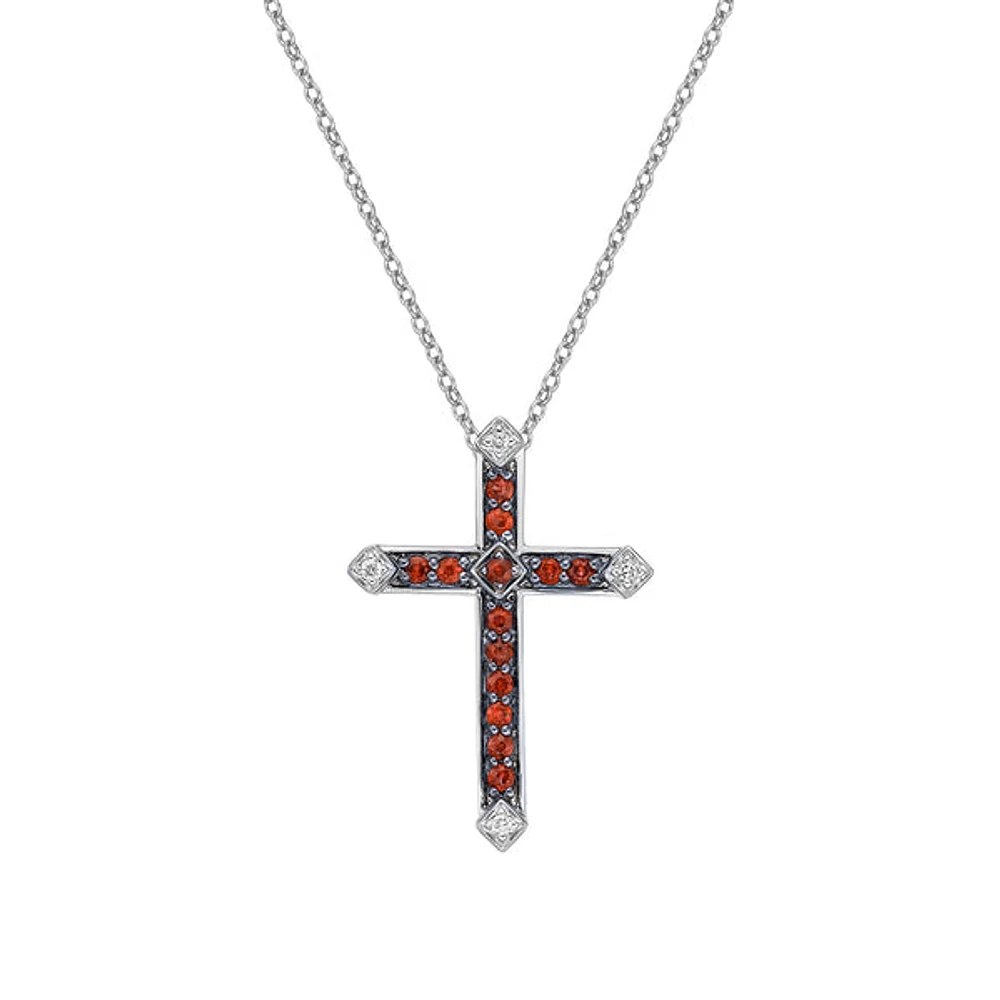 10K White Gold Ruby & diamond cross pendant