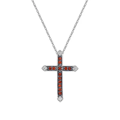 10K White Gold Ruby & diamond cross pendant