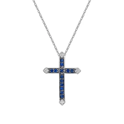 10K White Gold Sapphire & diamond cross pendant