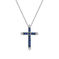 10K White Gold Sapphire & diamond cross pendant