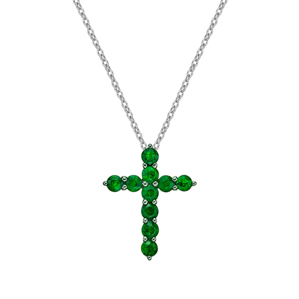10K White Gold Emerald cross pendant