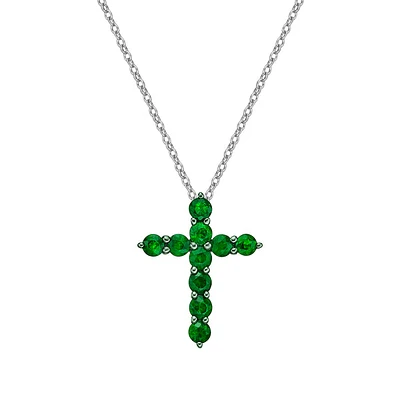 10K White Gold Emerald cross pendant