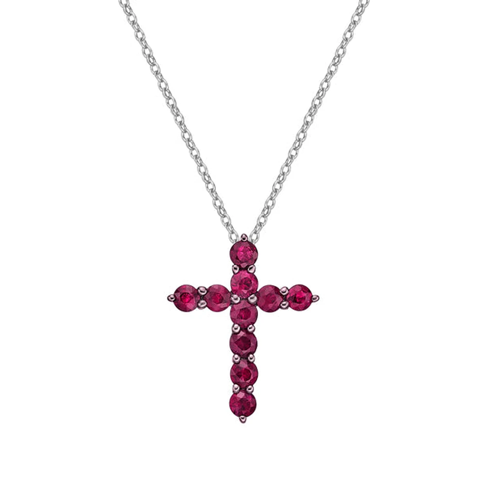 10K White Gold Ruby cross pendant