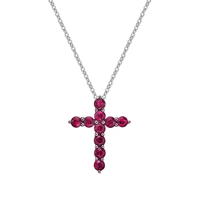 10K White Gold Ruby cross pendant