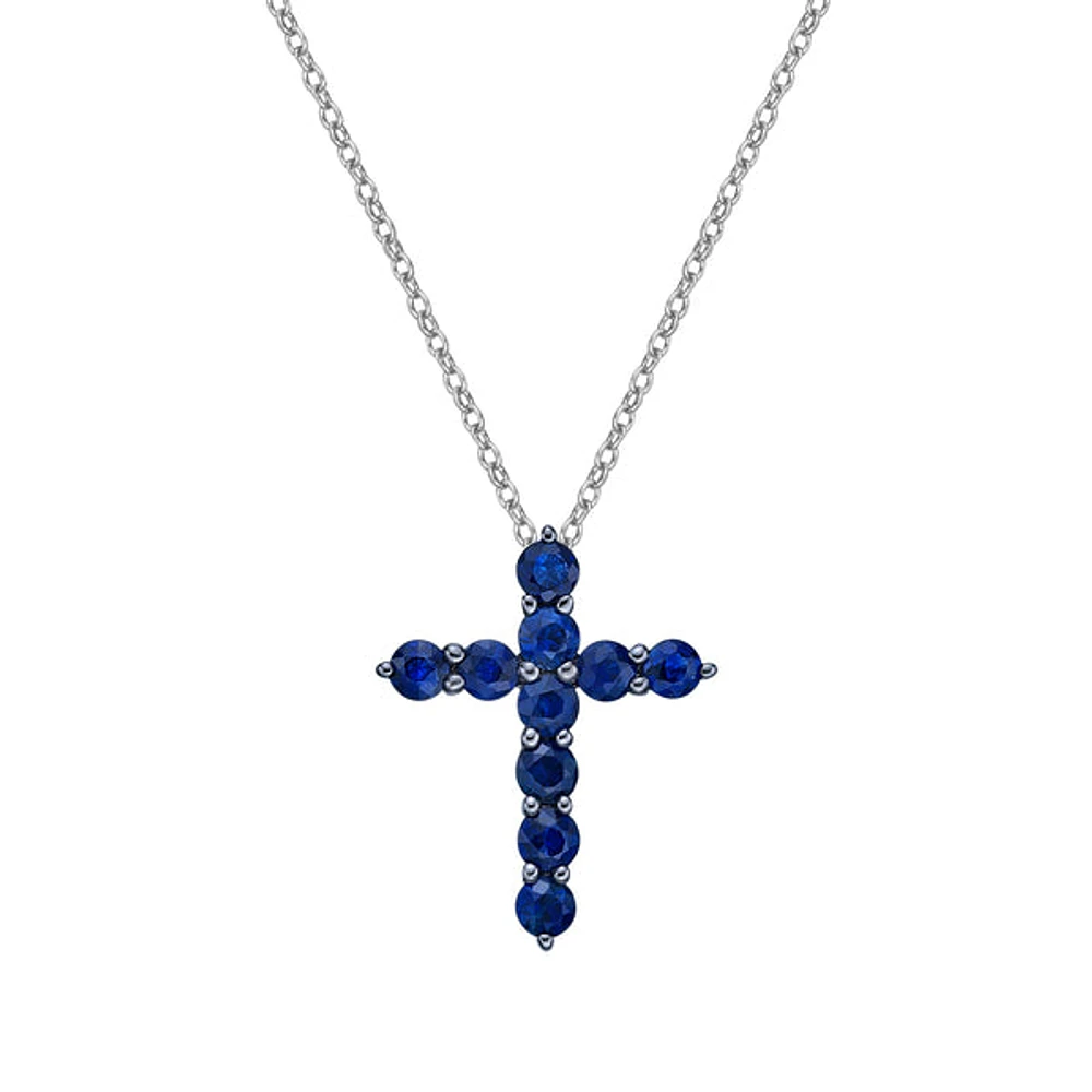 10K White Gold Sapphire cross pendant