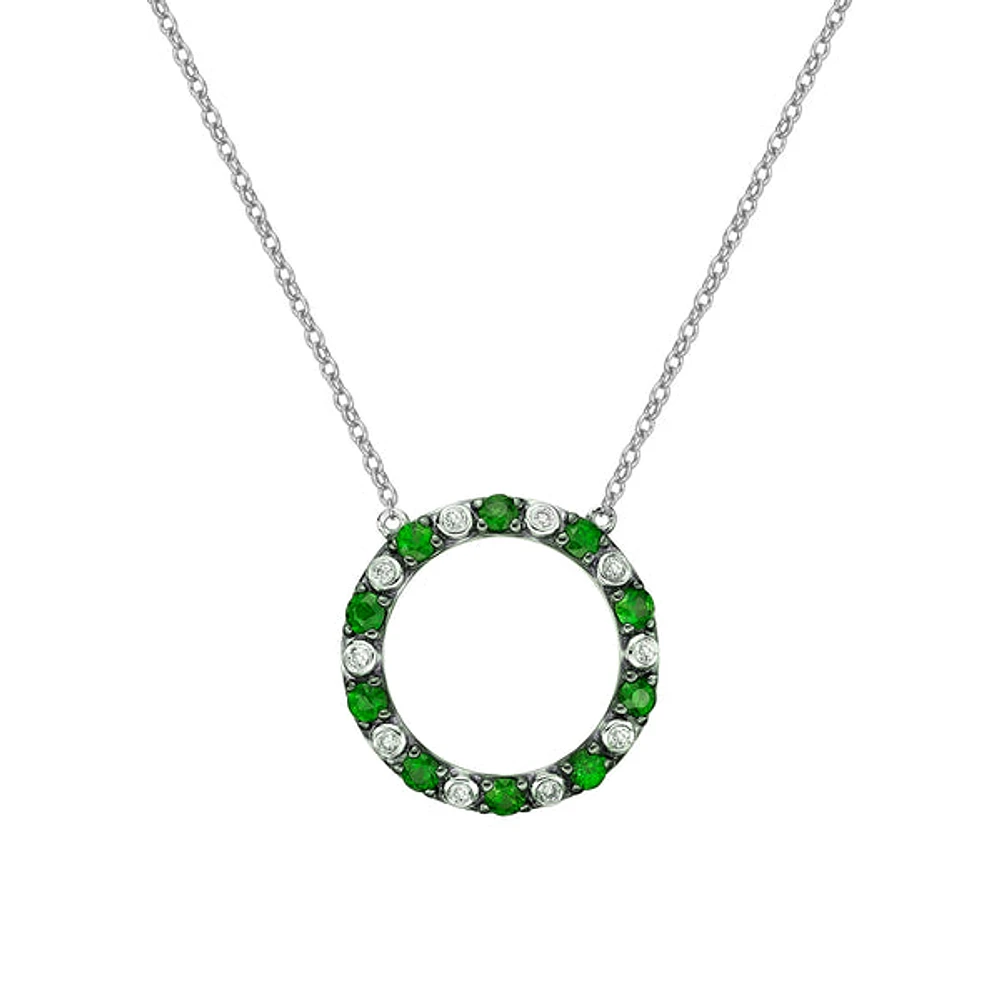 10K White Gold Emerald & diamond circle of love necklace