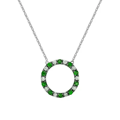 10K White Gold Emerald & diamond circle of love necklace