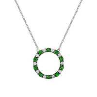 10K White Gold Emerald & diamond circle of love necklace