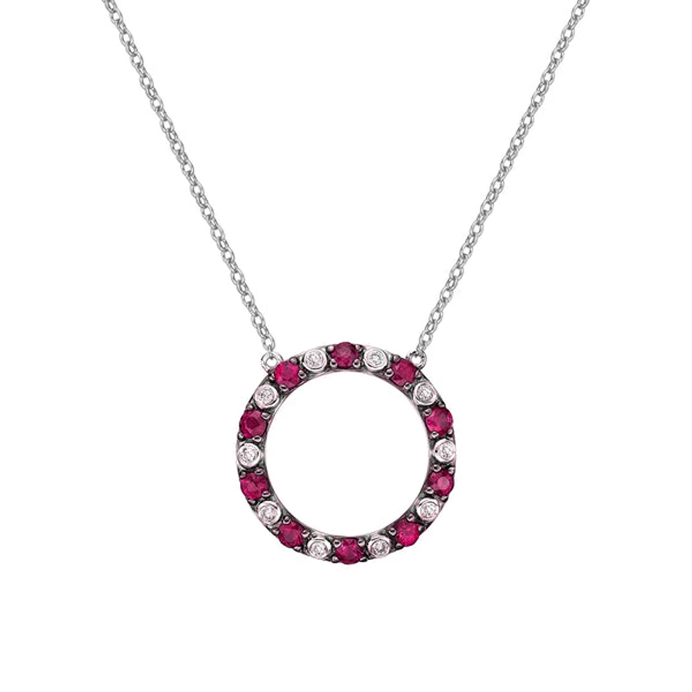 10K White Gold Ruby & diamond circle of love necklace
