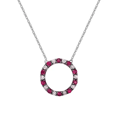 10K White Gold Ruby & diamond circle of love necklace